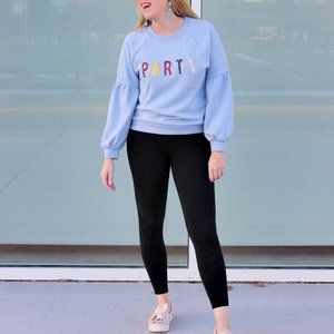 AE Aerie Sequin Party Sequin Graphic Balloon Sleeve Sweatshirt